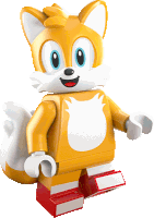 a lego tails from sonic the hedgehog is smiling