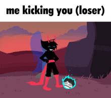 a cartoon character is kicking another character in the face