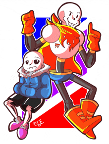 a cartoon drawing of papyrus and sans with the letters pncr on the bottom