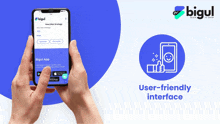 a person is holding a cell phone with the bigul app on the screen