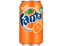 a can of fanta orange soda with a caffeine free label