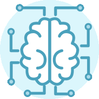 an icon of a brain surrounded by circuit boards