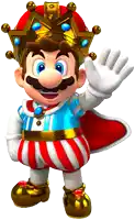 a cartoon character wearing a crown and striped shorts