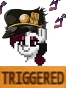 a pixel art of a person with the word triggered underneath it