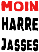 a white background with the words moin harre jasses in red letters