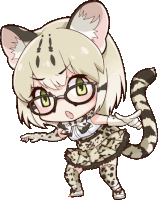 a cartoon drawing of a leopard girl with glasses