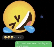 a laughing emoji with tears coming out of its eyes and a text that says bro stop