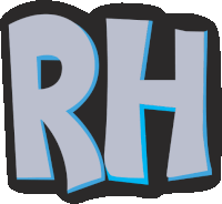 a sticker that says rh on a black background