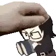 a cartoon character with glasses and a hat is holding a cup of coffee .