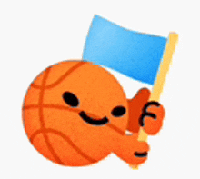 a basketball is holding a blue flag and smiling .