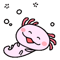 a cartoon illustration of a pink axolotl swimming in the water with bubbles around it .