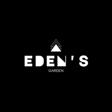 a black and white logo for eden 's garden with triangles on a black background .