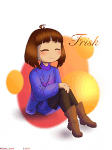 a drawing of a girl with the name frisk written on the bottom