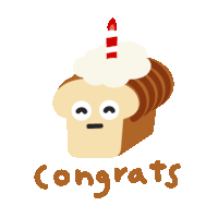 a piece of bread with a birthday candle on top of it and the word congrats below it