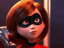 a close up of a cartoon character wearing a mask and looking at the camera .