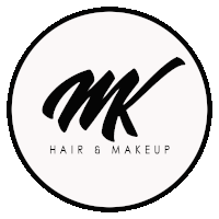 a black and white logo for hair and makeup with a circle around it