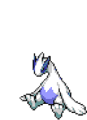 a pixel art of a white and purple pokemon sleeping with a zzz coming out of it 's mouth .