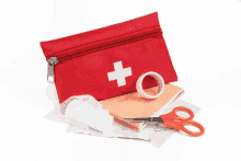 a red bag with a white cross on it