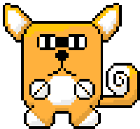 a pixel art illustration of a fox with sunglasses and a tail .