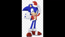 sonic the hedgehog is wearing a santa hat and holding a snowflake in his hand