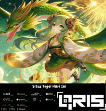 a poster for situs togel hari ini shows a girl and a green dragon