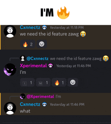 a screenshot of a conversation between experimental and cxnnectz