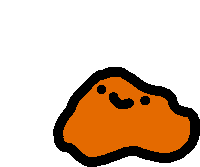 a cartoon drawing of an orange object with a face