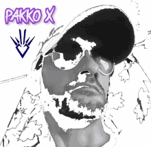 a black and white drawing of a man with the name pakko x above him