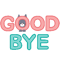 a sticker that says good bye with a cat in the letters