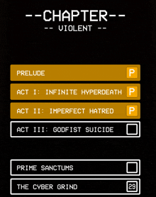 a video game screen that says chapter violent