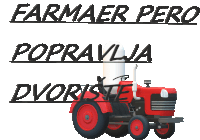 a red tractor with the words farmaer pero popravilja dvoriste