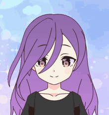 a drawing of a girl with purple hair and pink eyes