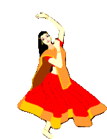 a woman in a red and gold dress is dancing