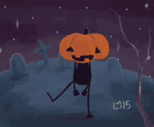 a drawing of a person with a pumpkin on their head and the number lm15