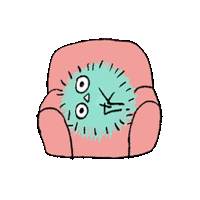 a cartoon drawing of a pink chair with a green circle on it