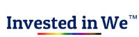 a logo for invested in we with a rainbow colored border