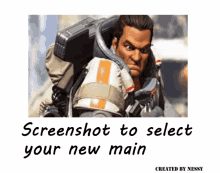 a screenshot of a video game character with the words " screenshot to select your new main "