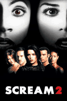 a movie poster for scream 2 with a group of people on it