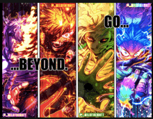 a poster for my hero academia shows the four main characters and says beyond go