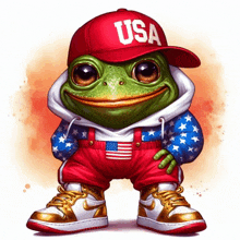 a frog wearing a red usa hat