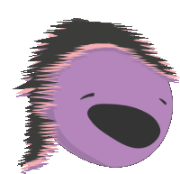 a purple cartoon face with a pink stripe on the bottom