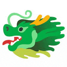 a cartoon illustration of a green dragon with a red tongue and a yellow horn .