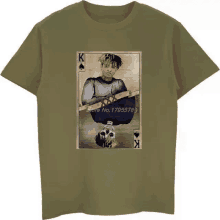 a t-shirt with a picture of a man in a king spades playing card