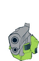 a cartoon drawing of a gun with a green belt around it