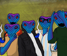 a group of people with blue snakes on their faces