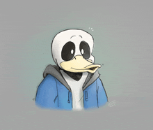 a drawing of a duck wearing a blue jacket with the year 2014 on the bottom