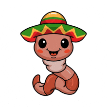 a cartoon of a worm wearing a sombrero and smiling