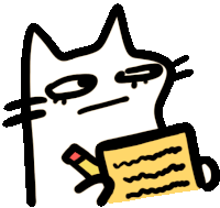 a drawing of a cat holding a piece of paper and a pen