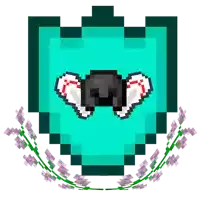 a pixel art drawing of a shield with a pair of gloves on it