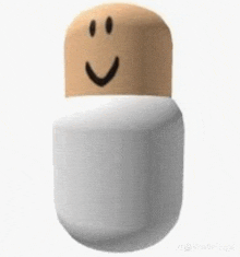 a brown and white capsule with a smiley face on it on a white background .